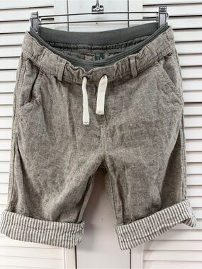 Zara boys size 7-8 Casual Drawstring Linen-cotton Blend Shorts - tan and white